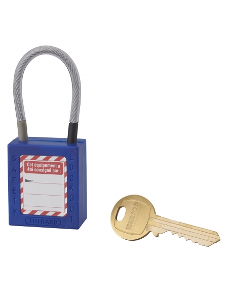 Lucchetto LOTO in ABS 38 mm, arco in nylon L 90 mm Ø 4,76 mm, blu, 1 chiave – THIRARD