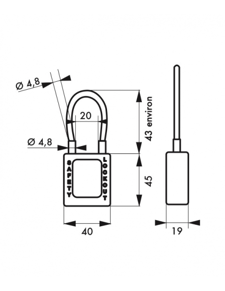 Lucchetto LOTO in ABS 38 mm, arco in nylon L 90 mm Ø 4,76 mm, blu, 1 chiave – THIRARD