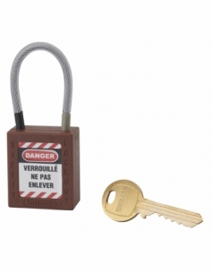 Lucchetto LOTO in ABS 38 mm, arco in nylon L 90 mm Ø 4,76 mm, marrone, 1 chiave – THIRARD