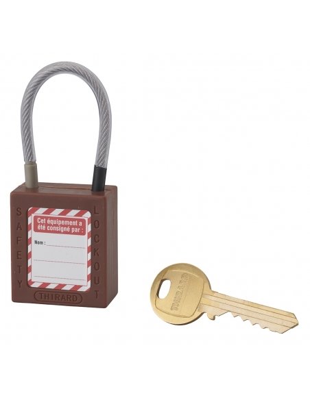 Lucchetto LOTO in ABS 38 mm, arco in nylon L 90 mm Ø 4,76 mm, marrone, 1 chiave – THIRARD