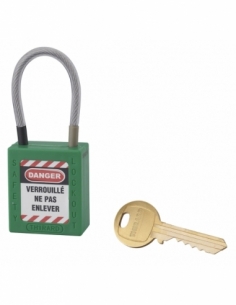 Lucchetto LOTO in ABS 38 mm, arco in nylon L 90 mm Ø 4,76 mm, verde, 1 chiave – THIRARD