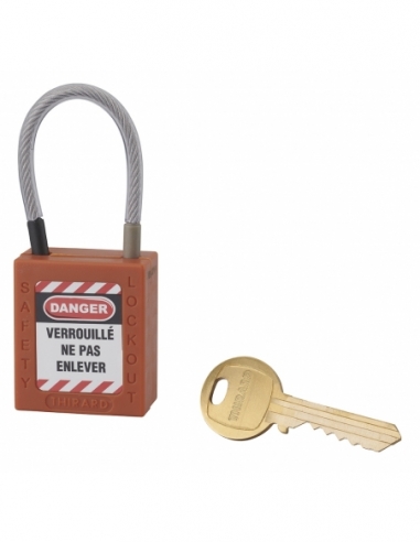 Lucchetto LOTO in ABS 38 mm, arco in nylon L 90 mm Ø 4,76 mm, arancione, 1 chiave – THIRARD