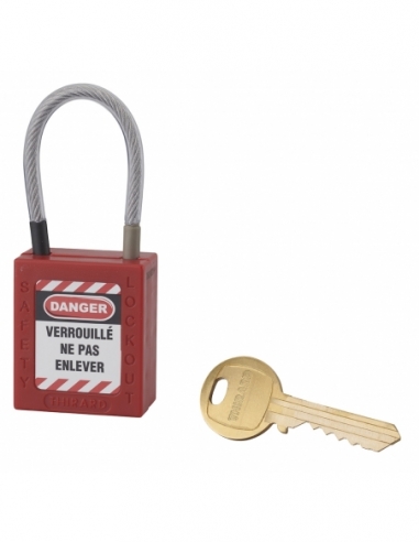 Lucchetto LOTO in ABS 38 mm, arco in nylon L 90 mm Ø 4,76 mm, rosso, 1 chiave – THIRARD