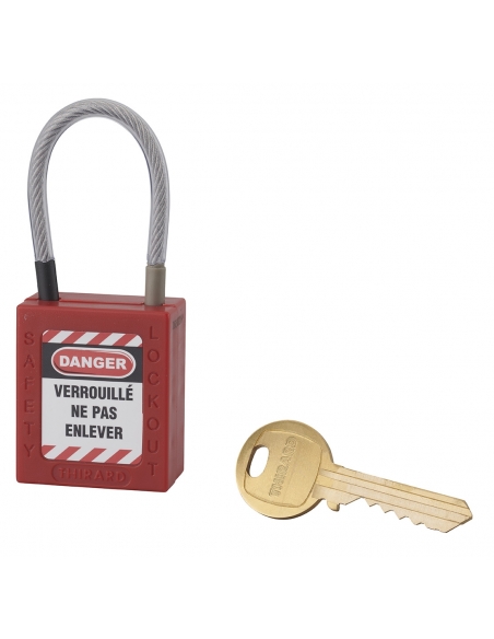 Lucchetto LOTO in ABS 38 mm, arco in nylon L 90 mm Ø 4,76 mm, rosso, 1 chiave – THIRARD