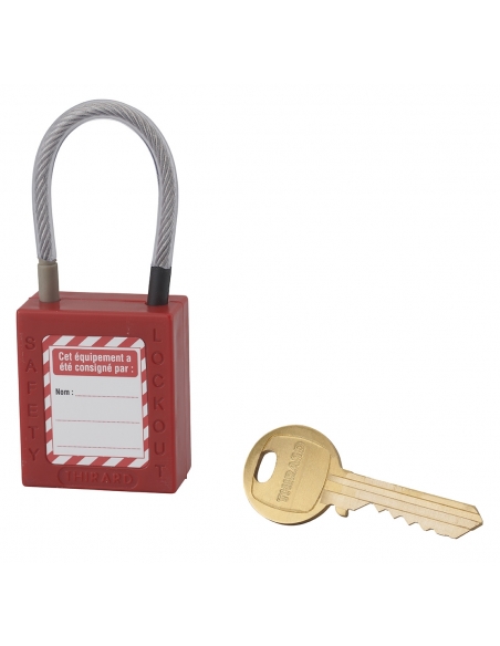 Lucchetto LOTO in ABS 38 mm, arco in nylon L 90 mm Ø 4,76 mm, rosso, 1 chiave – THIRARD