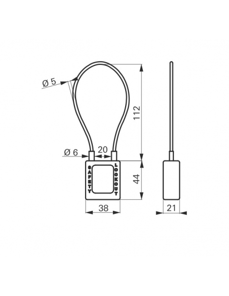 Lucchetto LOTO in ABS 38 mm, arco in nylon L 90 mm Ø 4,76 mm, rosso, 1 chiave – THIRARD
