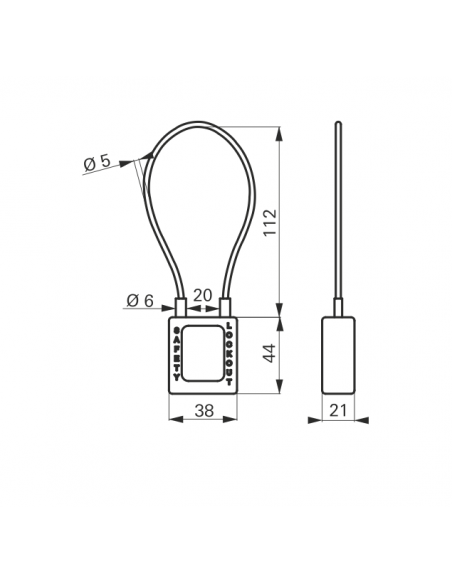 Lucchetto LOTO in ABS 38 mm, arco in nylon L 90 mm Ø 4,76 mm, rosso, 1 chiave – THIRARD