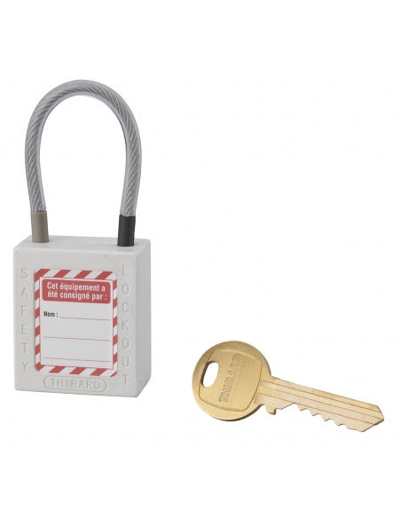 Lucchetto LOTO in ABS 38 mm, arco in nylon L 90 mm Ø 4,76 mm, bianco, 1 chiave – THIRARD