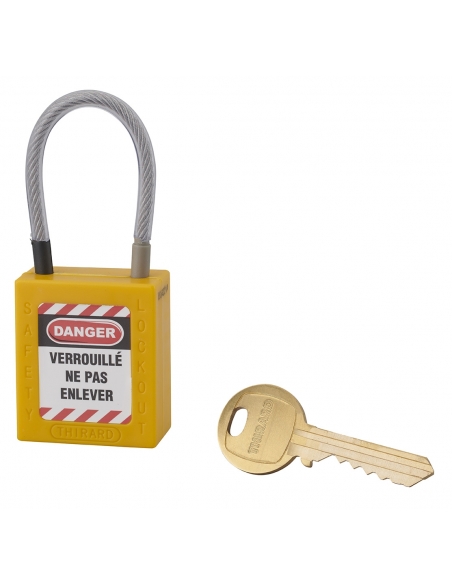 Lucchetto LOTO in ABS 38 mm, arco in nylon L 90 mm Ø 4,76 mm, giallo, 1 chiave – THIRARD
