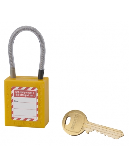 Lucchetto LOTO in ABS 38 mm, arco in nylon L 90 mm Ø 4,76 mm, giallo, 1 chiave – THIRARD