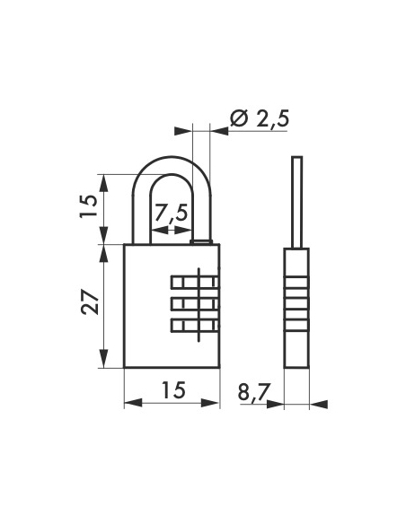 Lucchetto a combinazione 158, ottone, bagagli, 15mm, 3 cifre - THIRARD