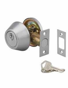 Chiavistello con pomolo e cilindro, cromo opaco, asse regolabile 60/70 mm, 3 chiavi – THIRARD