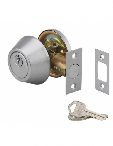 Chiavistello con pomolo e cilindro, cromo opaco, asse regolabile 60/70 mm, 3 chiavi – THIRARD