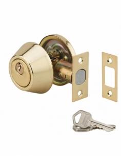 Chiavistello con pomolo e cilindro, finitura dorata, asse regolabile 60/70 mm, 3 chiavi – THIRARD