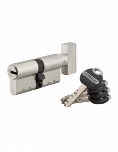 Cilindro europeo per serratura a pomolo Federal, 30Bx30mm, nichel, anti-sfilamento, anti-perforazione, 4 chiavi - THIRARD