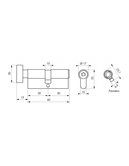 Cilindro europeo per serratura a pomolo Federal, 30Bx30mm, nichel, anti-sfilamento, anti-perforazione, 4 chiavi - THIRARD