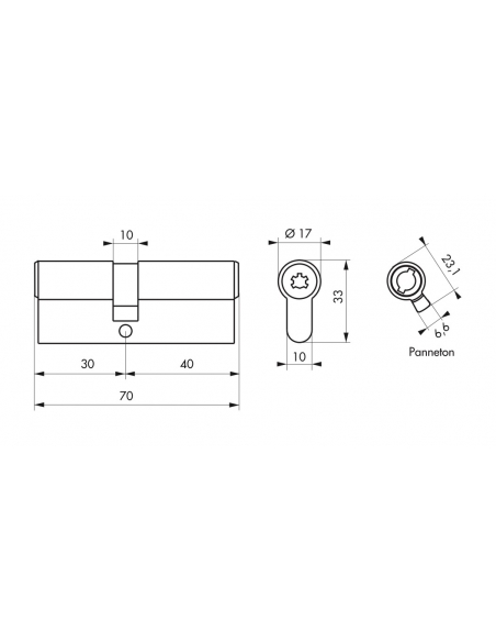 Cilindro europeo Federal, 30x40mm, nichel, anti-sfilamento, anti-perforazione, 4 chiavi - THIRARD