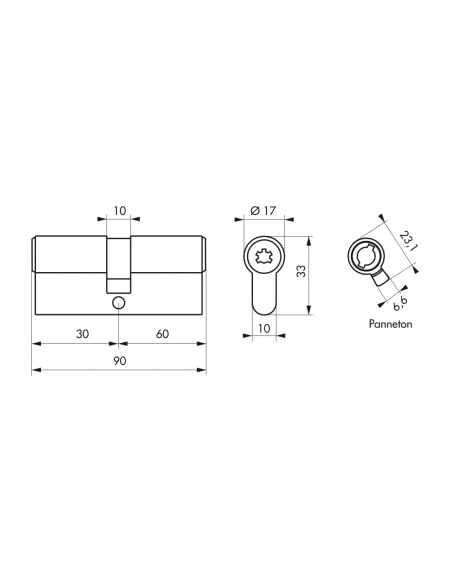 Cilindro europeo Federal, 30x60mm, nichel, anti-sfilamento, anti-perforazione, 4 chiavi - THIRARD