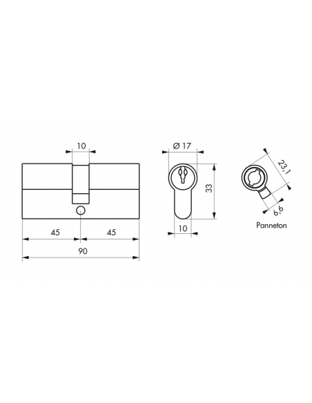 Cilindro europeo a doppia entrata STD 45x45mm, antisfilamento, nichel, 3 chiavi - THIRARD