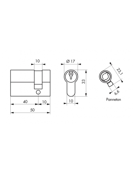 Mezzo Cilindro europeo della serratura, 40x10mm, anti estrazione, ottone, 3 chiavi - THIRARD