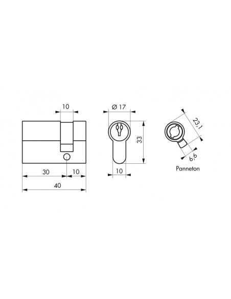 Mezzo Cilindro europeo della serratura, 30x10mm, ottone, 3 chiavi - Serrurerie de Picardie