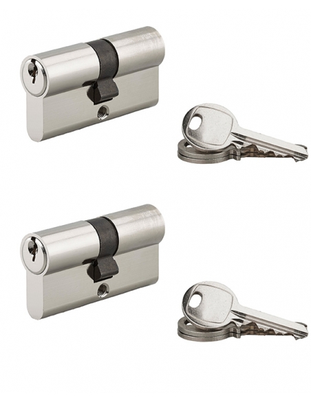 Set di 2 cilindri europei a doppia entrata, 30 x 30 mm, chiave uguale, nichel, 3 chiavi per cilindro – Serrurerie de Picardie