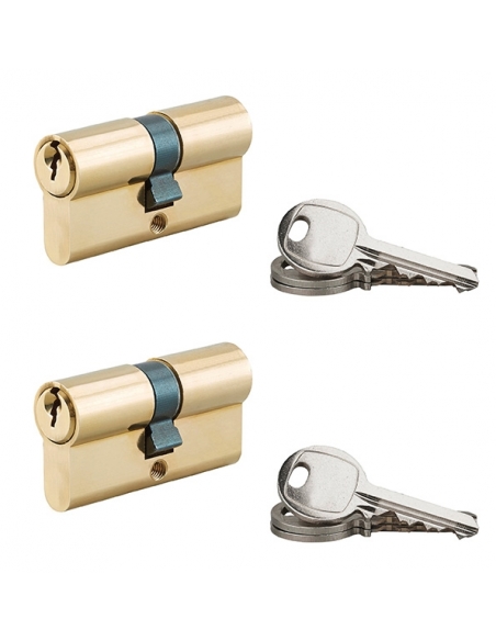 Set di 2 cilindri europei a doppia entrata, 30 x 30 mm, chiave uguale, ottone, 3 chiavi per cilindro – Serrurerie de Picardie