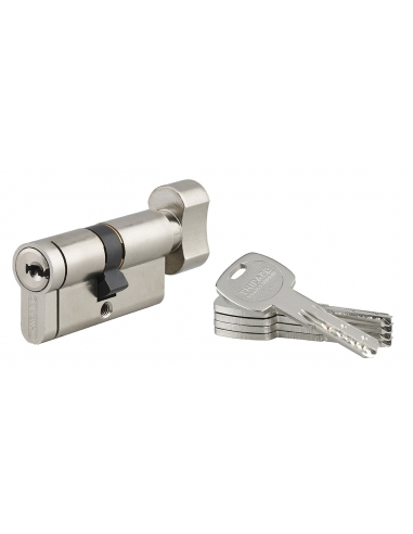 Cilindro Transit 2 con pomolo 30 x 30 mm, nichelato, anti-perforazione, anti-scasso, 4 chiavi – THIRARD