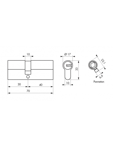 Cilindro Transit 2 30 x 40 mm, nichelato, anti-perforazione, anti-scasso, 5 chiavi – THIRARD