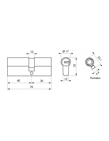 Cilindro europeo per serratura Transit 2, 40x30mm, nichel, antiperforazione, lato antiperforazione 30mm, 3 chiavi reversibili...