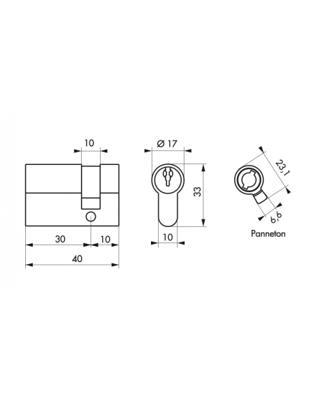 Mezzo Cilindro europeo della serratura, 30x10mm, anti estrazione, ottone, 3 chiavi - THIRARD