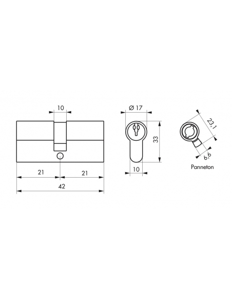 Cilindro europeo a doppia entrata SA 21x21mm, antisfilamento, ottone, 3 chiavi - THIRARD