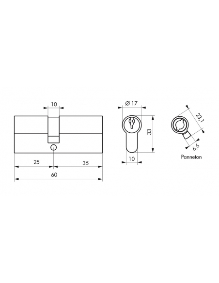 Cilindro europeo SA 25 x 35 mm nichelato, 3 chiavi – THIRARD