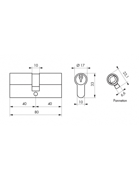 Cilindro europeo a doppia entrata STD 40x40mm, antisfilamento, ottone, 3 chiavi - THIRARD