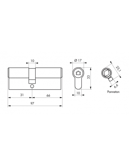 Vista aggiuntiva 1 di Cilindro europeo SURVEYOR 31 x 66 mm, 4 chiavi – THIRARD