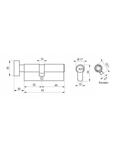 Cilindro europeo Federal 2 con pomolo 32 x 60 mm, nichelato, anti-estrazione, anti-perforazione, 3 chiavi – THIRARD