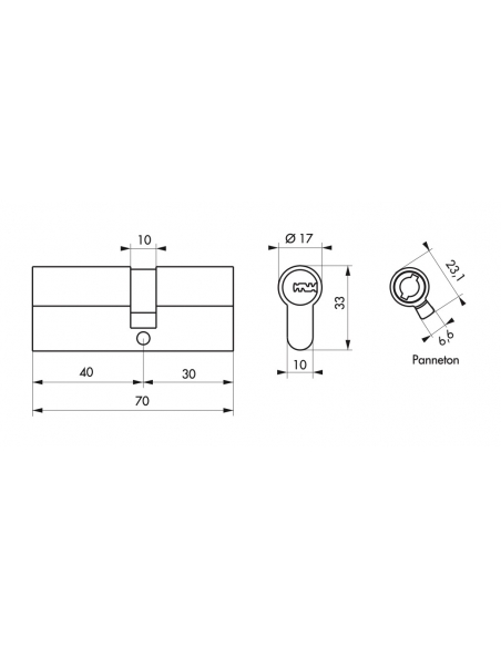Cilindro europeo Transit 1 40 x 30 mm, nichelato, anti-snap sul lato 30 mm, 5 chiavi – THIRARD