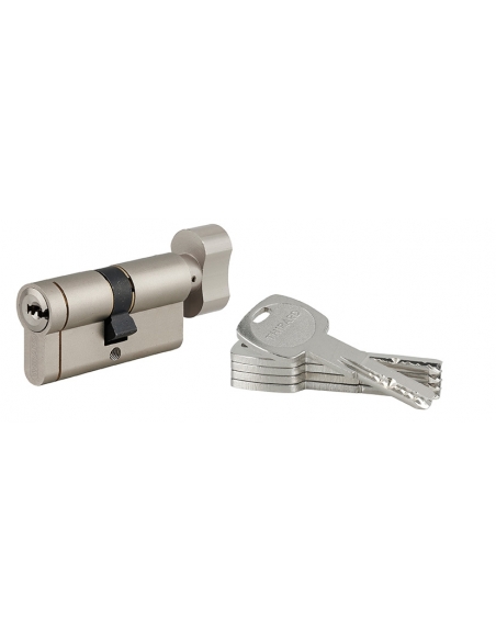 Cilindro europeo Transit 1 con pomolo 30 x 30 mm, nichelato, funzione emergenza, 5 chiavi – THIRARD