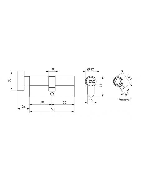 Cilindro europeo a pomolo Transit 1 30Btx30 Nichelato 5 chiavi reversibili - THIRARD