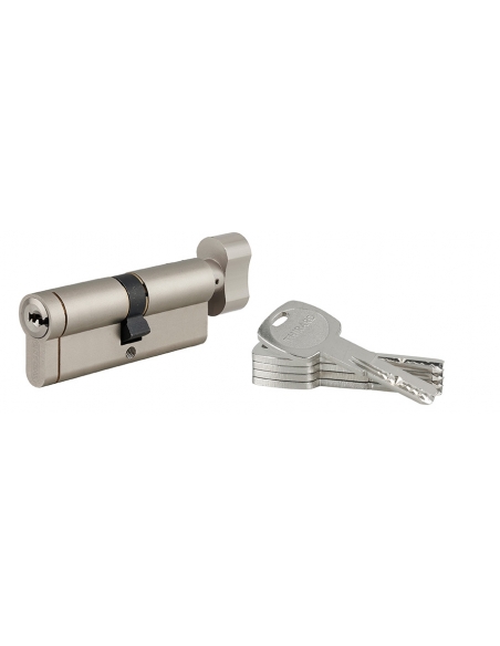 Cilindro europeo Transit 1 con pomolo 40 x 40 mm, nichelato, funzione emergenza, 5 chiavi – THIRARD