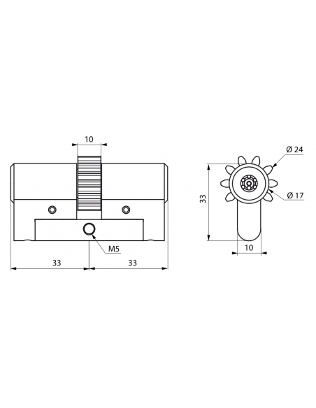 Cilindro europeo con pignone, Cobra M 33X33mm nichelato, antiscasso, antitrapano, 3 chiavi ergonomiche - THIRARD