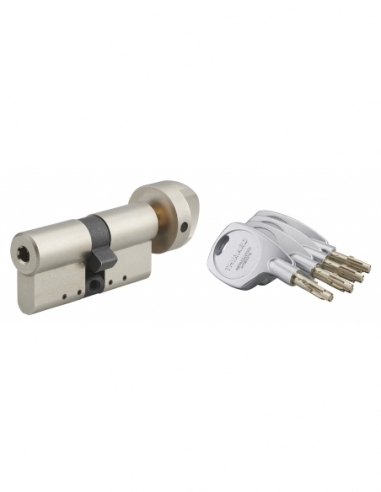 Cilindro europeo Cobra 2+ Evolution con pomolo 33 x 33 mm, nichelato, anti-scasso, anti-perforazione, 4 chiavi – THIRARD