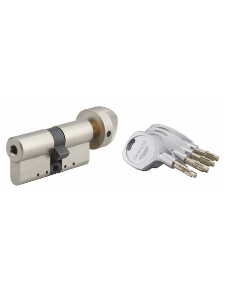 Cilindro europeo Cobra 2+ Evolution con pomolo 33 x 33 mm, nichelato, anti-scasso, anti-perforazione, 4 chiavi – THIRARD