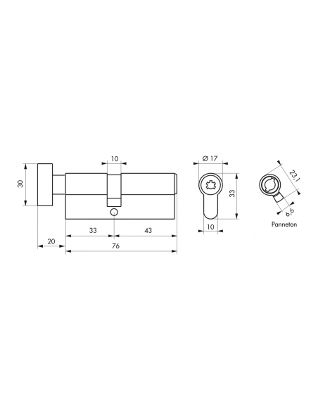 Cilindro europeo a pomolo Cobra 2+ 43BTX33mm Nichelato, antiscasso, antitrapano, 4 chiavi ergonomiche - THIRARD