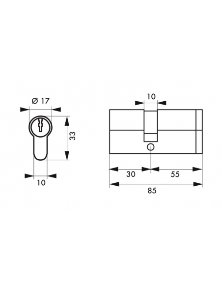 Cilindro europeo HG5+ 30 x 55 mm, nichelato, 3 chiavi – THIRARD