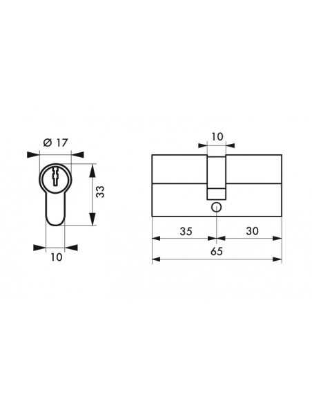 Cilindro europeo HG5+ 35 x 30 mm, nichelato, anti-snap sul lato 30 mm – THIRARD