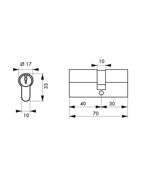 Cilindro europeo HG5+ 40 x 30 mm, nichelato, anti-snap sul lato 30 mm – THIRARD