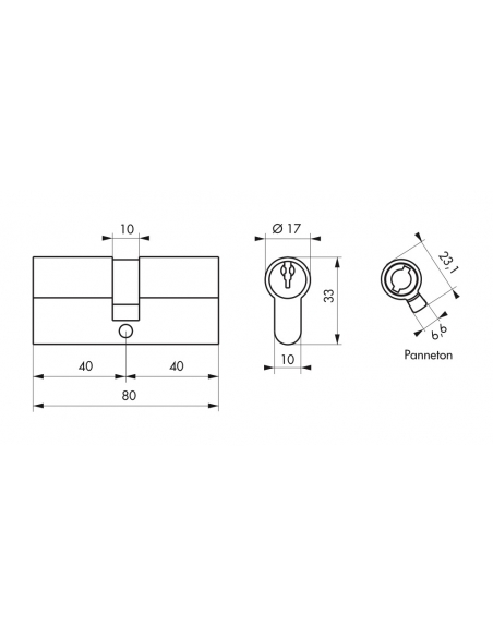 Cilindro europeo SA 40 x 40 mm, ottone, 3 chiavi – THIRARD