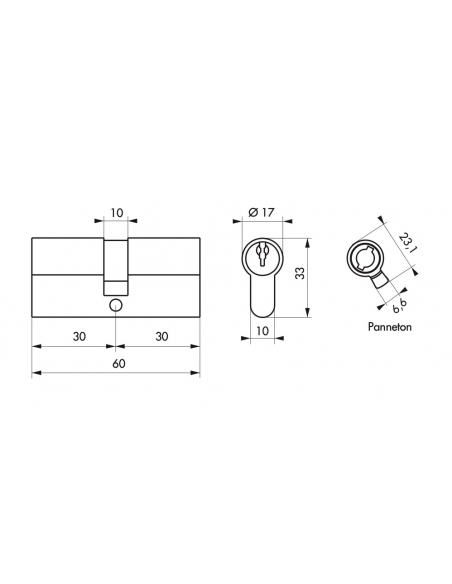 Cilindro europeo STD 30 x 30 mm, nichelato, 3 chiavi – THIRARD