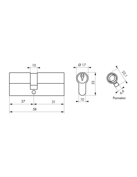 Cilindro europeo SA 27 x 31 mm, ottone, anti-estrazione, 3 chiavi – THIRARD